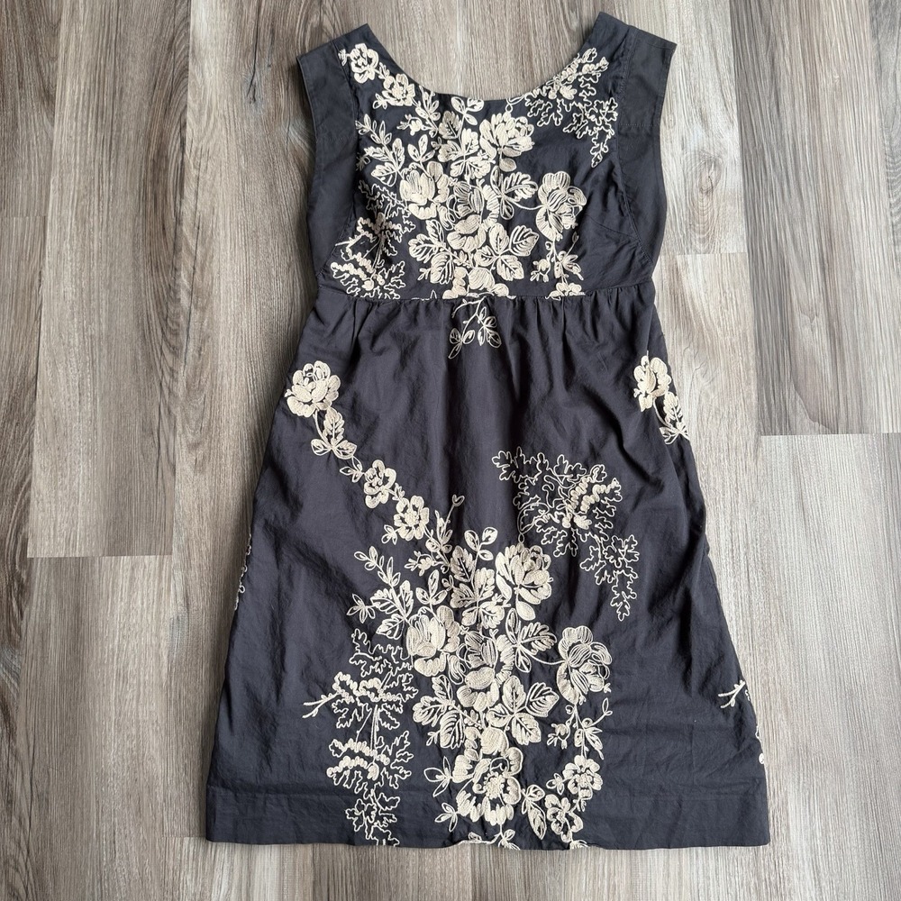 J.Crew Gray Cotton Embroidered Floral Sleeveless Shift Pocket Dress Sz‎ 2